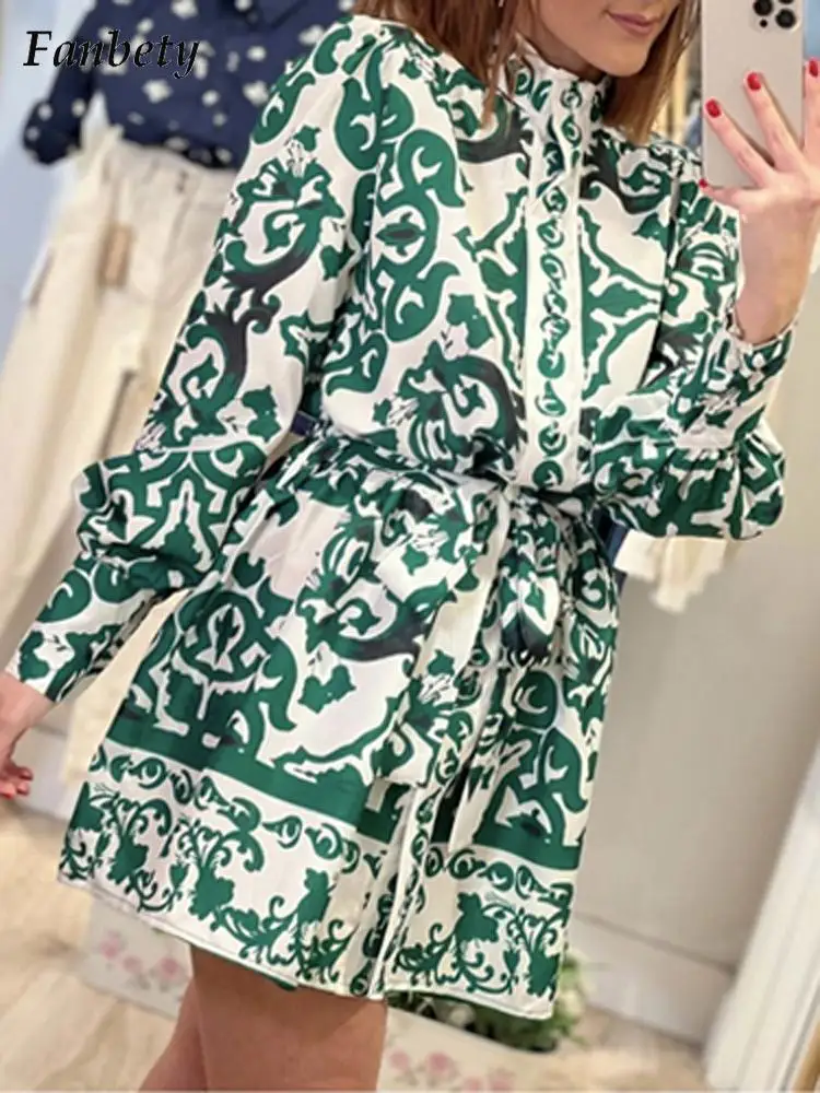 Women Elegant Pattern Print Party Dress Summer Office Fashion Stand Collar Mini Dress Lady Casual Long Sleeve Loose Shirt Dress
Women Elegant Pattern Print Party Dress Summer Office Fashion Stand Collar Mini Dress Lady Casual Long Sleeve Loose Shirt Dress