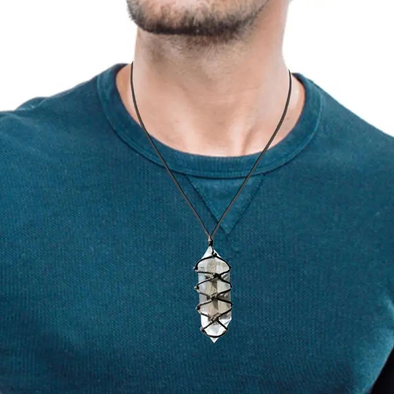 White Natural Crystal Pendant Fluorite Quartz Crystal Stone Double-tip Point Healing Hexagonal Wand Stone With Handwoven Rope
White Natural Crystal Pendant Fluorite Quartz Crystal Stone Double-tip Point Healing Hexagonal Wand Stone With Handwoven Rope