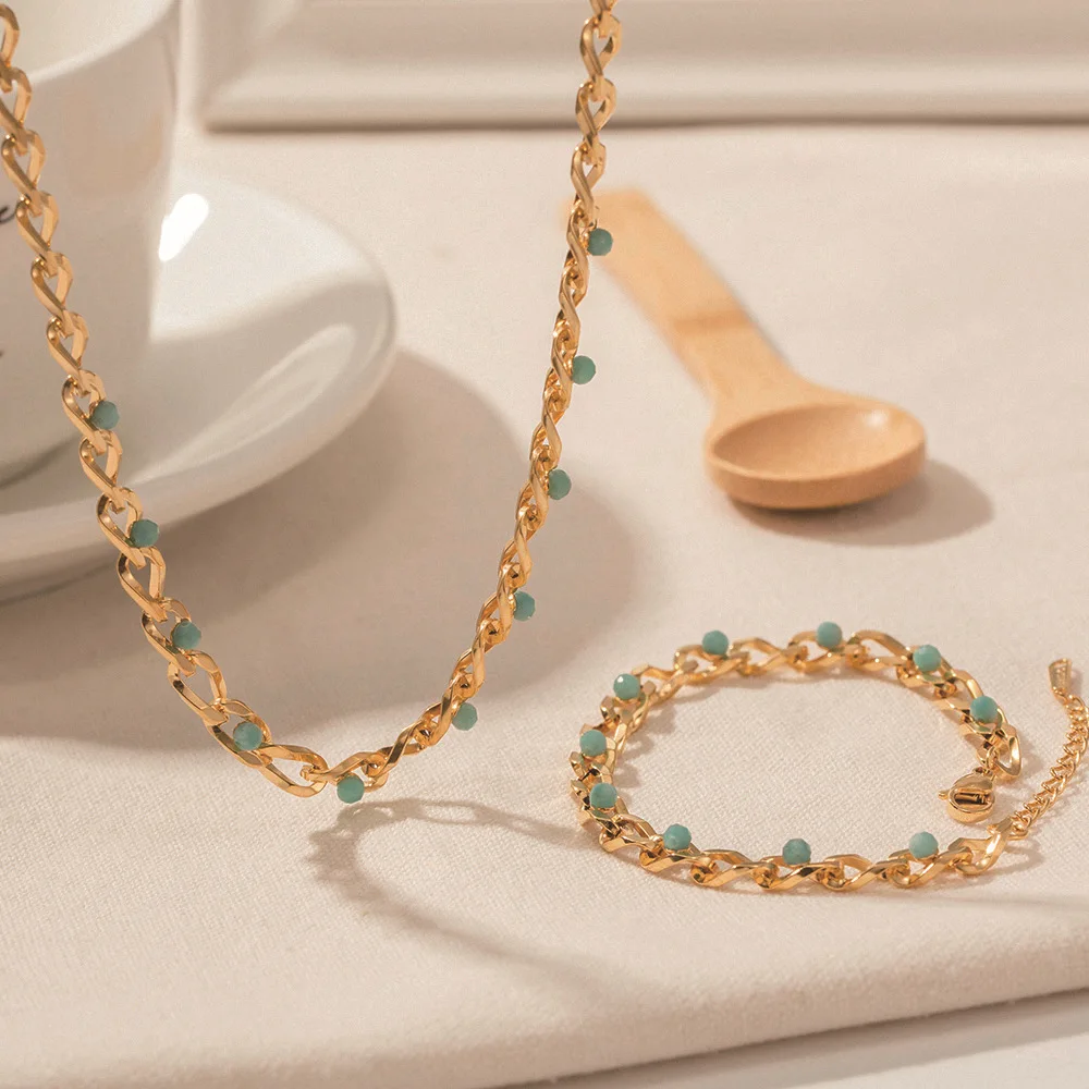 Women's French Vintage Romantic Stainless Steel Gold Plated Natural Stone Female Necklace Ol Fashion Style Bracelet For Girl
Women's French Vintage Romantic Stainless Steel Gold Plated Natural Stone Female Necklace Ol Fashion Style Bracelet For Girl