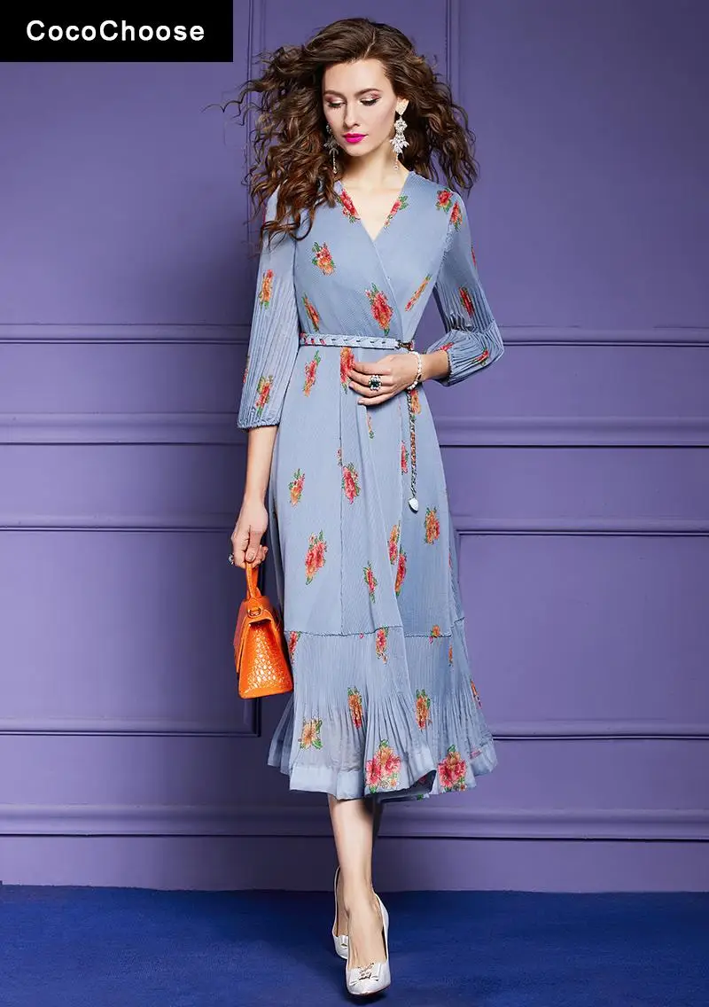 Elegant Blue Floral Dress Spring 2022 Fashion Women Three Quarter Sleeve Kimono V-neck Slim Waist Ruffles Pleated Midi Dresses
Elegant Blue Floral Dress Spring 2022 Fashion Women Three Quarter Sleeve Kimono V-neck Slim Waist Ruffles Pleated Midi Dresses