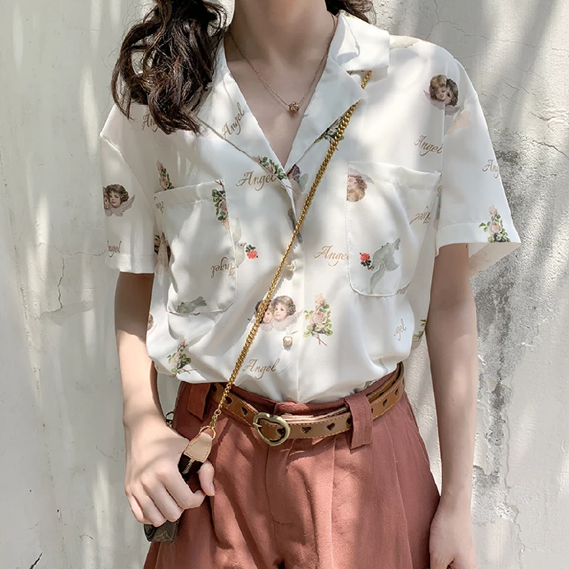 Women Printed V Neck Short Sleeve Shirt Blouse Female Chiffon Shirt Summer 2022 New Japanese Vintage Plus Size White Shirts Tops 
Women Printed V Neck Short Sleeve Shirt Blouse Female Chiffon Shirt Summer 2022 New Japanese Vintage Plus Size White Shirts Tops