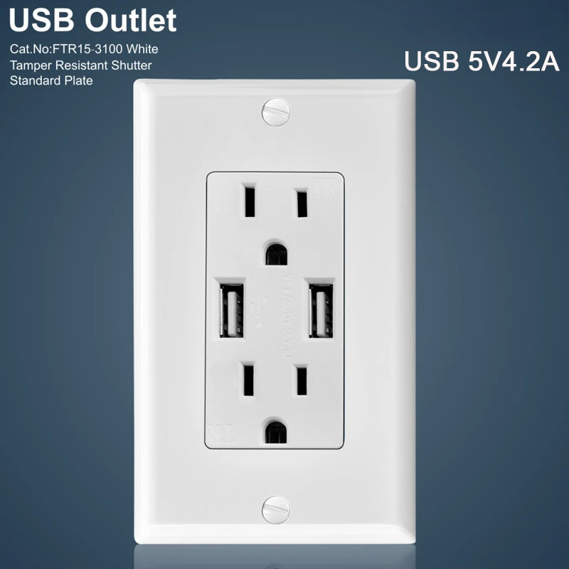 American standard panel 15A125V wall outlet dual USB4.2A smart charging American outlet wholesale
American standard panel 15A125V wall outlet dual USB4.2A smart charging American outlet wholesale