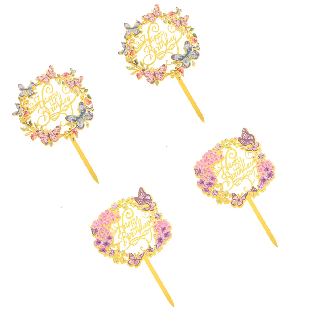 

Акриловые топперы для кексов на день рождения, 4 шт., цветочные бабочки, украшения для торта, десертные топперы Декор тортов