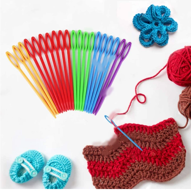 

20PCs Mixed Color 7cm/9cm Plastic Knitting Needles Crochet Hooks Wool Yarn Needle Children DIY Sweater Weaving Tools Accessory