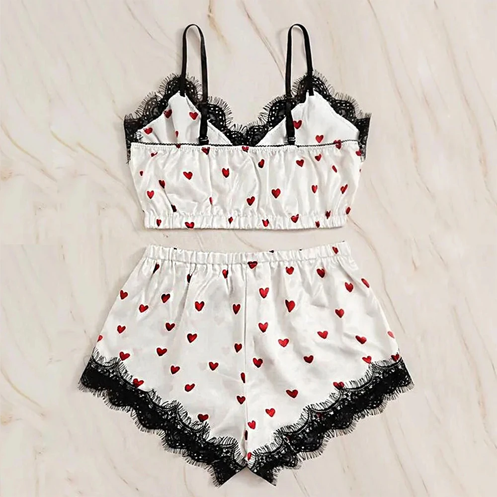 Ladies Satin Pajamas Sexy Sweet Printed Sexy Lingerie For Women Plus Size Camisole + Shorts 2pcs Pajamas Ropa Interior Femenina
Ladies Satin Pajamas Sexy Sweet Printed Sexy Lingerie For Women Plus Size Camisole + Shorts 2pcs Pajamas Ropa Interior Femenina