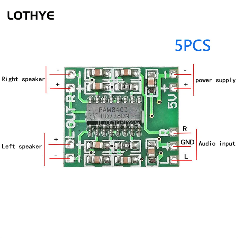 5PCS PAM8403 Super Mini Digital Amplifier Board 2 * 3W Class D Board Efficient 2.5 To 5V USB Power Supply Audio Amplifiers
5PCS PAM8403 Super Mini Digital Amplifier Board 2 * 3W Class D Board Efficient 2.5 To 5V USB Power Supply Audio Amplifiers