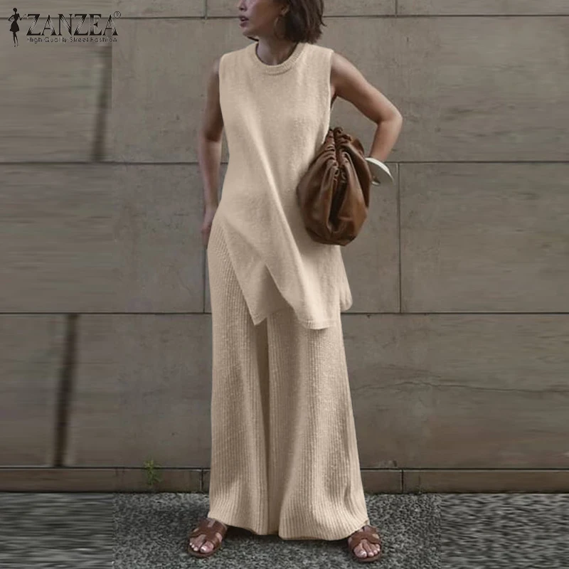 ZANZEA Summer Women Holiday Casual Loose Lace Up Suit Sleeveless O-Neck Tops Party Elastic Waist Elegant Wide Leg Pant 2022
ZANZEA Summer Women Holiday Casual Loose Lace Up Suit Sleeveless O-Neck Tops Party Elastic Waist Elegant Wide Leg Pant 2022