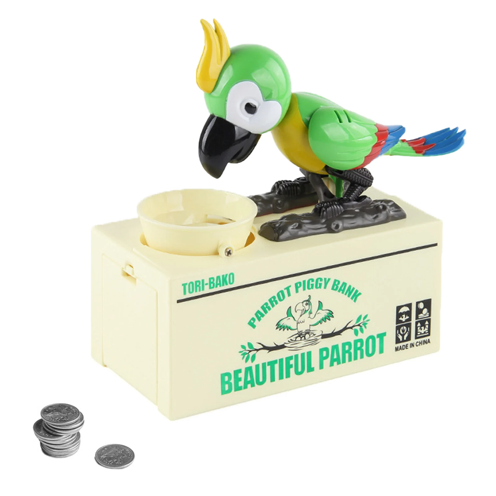 

Money Saving Coin Bank Hungry Eating Parrot Puggy Bank Battery Powered Robotic Coin Munching Toy Cute Electric Money Penny Cents