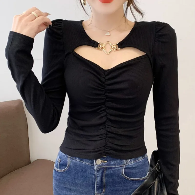 #5555 Black White Blue Purple Short T Shirt Women V-neck Hollow Out Sexy Club Long Sleeve T Shirt Cotton Folds Skinny T-shirt
#5555 Black White Blue Purple Short T Shirt Women V-neck Hollow Out Sexy Club Long Sleeve T Shirt Cotton Folds Skinny T-shirt