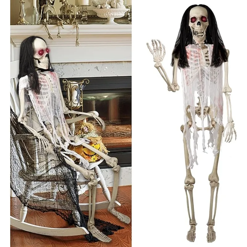 

DR.DUDU Halloween Skeleton 5.4 Ft Full Body Posable Joints, Realistic Life Size Bones Haunted House Prop Accessories