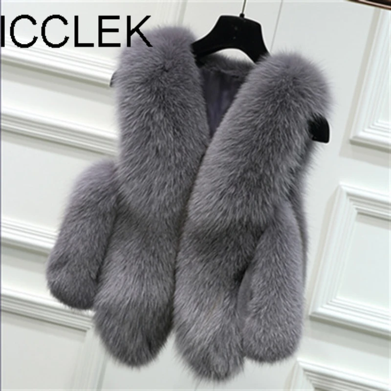 

ICCLEK 2020 new imitation fox fur grass vest women's winter vest women's splicing vest short fur coat