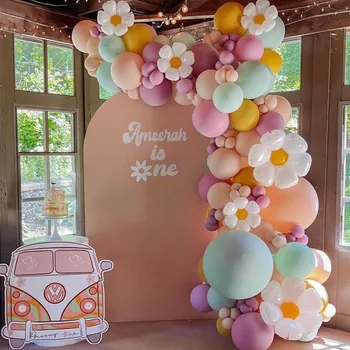 90pcs/Set Daisy Flower Theme Party Decoration Macaron Green Pink Latex Balloon Birthday Baby Shower WeddingParty Decoration