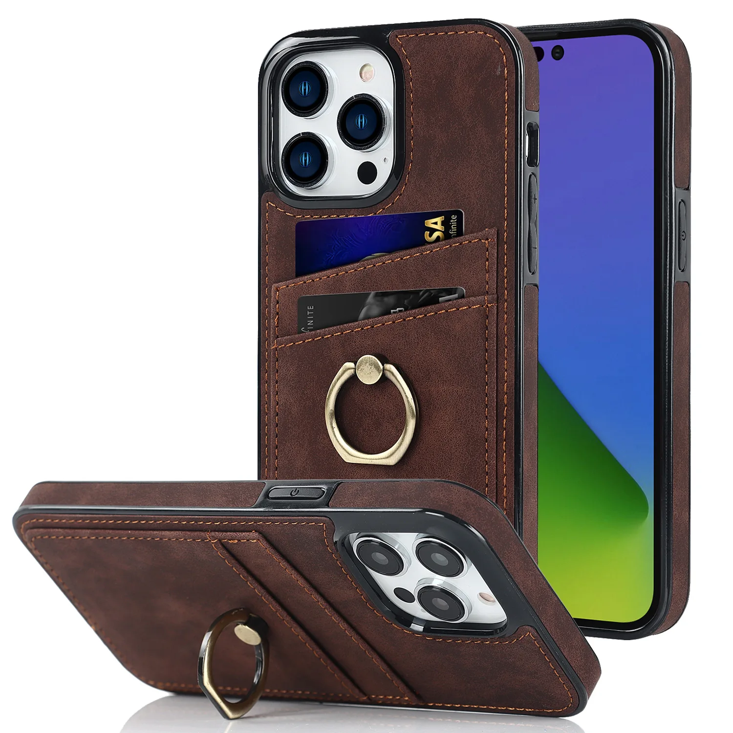Iphone 14 Pro Plug-in Phone Leather Case Finger Ring Buckle For Apple 14/13 Retro Case 
Iphone 14 Pro Plug-in Phone Leather Case Finger Ring Buckle For Apple 14/13 Retro Case