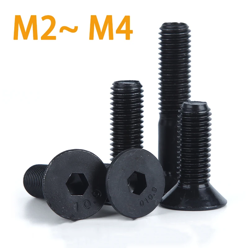 Flat Hex Socket Screw 10~50pcs M2 M2.5 M3 M4 Flat Head Countersunk Head Black Grade 10.9 Carbon Steel Hex Head Cap Machine Screw
Flat Hex Socket Screw 10~50pcs M2 M2.5 M3 M4 Flat Head Countersunk Head Black Grade 10.9 Carbon Steel Hex Head Cap Machine Screw