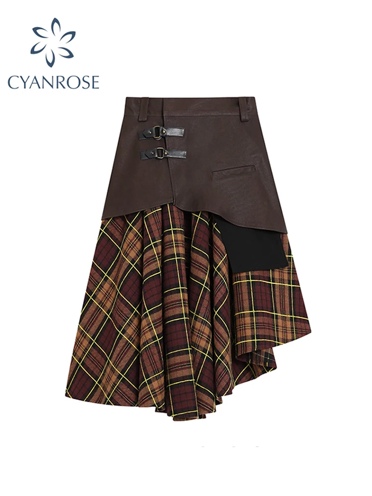 Women's Patchwork Leather Plaid Skirt Korean A-Line Skirt Harajuku Vintage Streetwear Y2k Girls 90s Skirt 2000s Trashy Clothes
Women's Patchwork Leather Plaid Skirt Korean A-Line Skirt Harajuku Vintage Streetwear Y2k Girls 90s Skirt 2000s Trashy Clothes