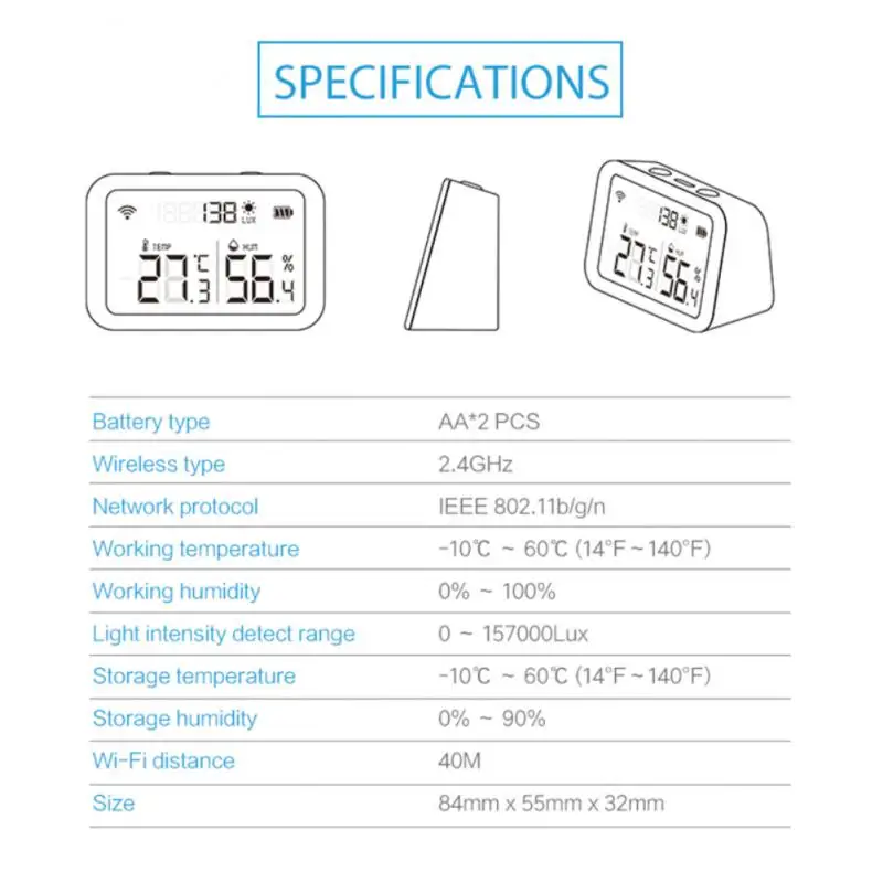 Tuya Hygrometer Thermometer Indoor Wireless Light Induction Detecter Wifi Works With Alexa Google Home New
Tuya Hygrometer Thermometer Indoor Wireless Light Induction Detecter Wifi Works With Alexa Google Home New
