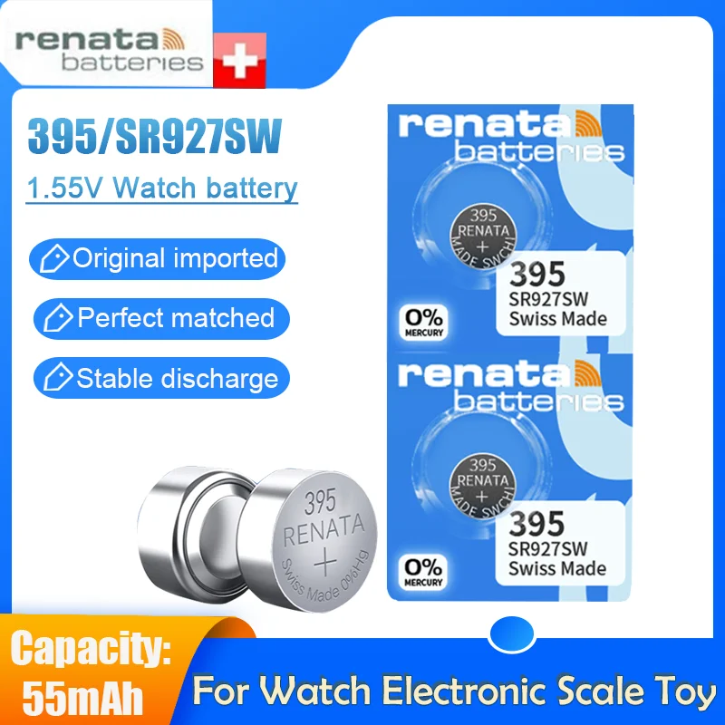 2 шт. Оригинальный RENATA 395 SR927SW AG7 LR927 LR57 1 55 в Серебряный оксид батарея для часов