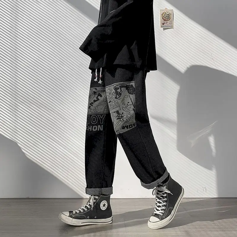 Hip-hop Men Jeans Black High-waisted Pants Autumn Winter Anime Japanese Casual Wide-leg Trousers Straight Loose Male Bottoms 
Hip-hop Men Jeans Black High-waisted Pants Autumn Winter Anime Japanese Casual Wide-leg Trousers Straight Loose Male Bottoms