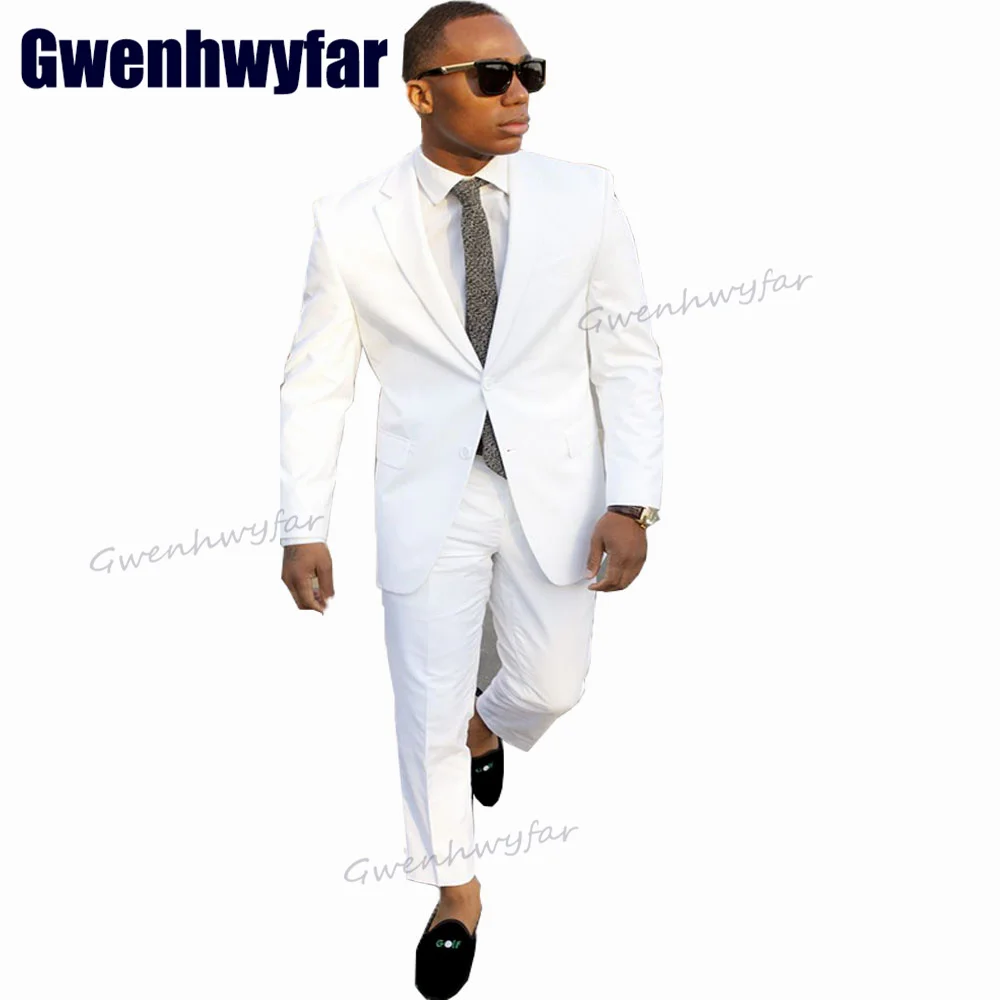 

Классический белый мужской костюм Gwenhwyfar, однобортный Блейзер, комплект из 2 предметов, приталенный Свадебный костюм для жениха, мужской костюм (пиджак + брюки)