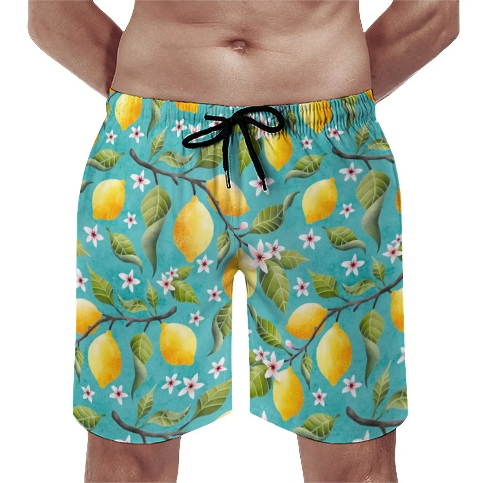 

Шорты мужские с принтом лимона и листьев, короткие плавки с эластичным поясом, плавки для плавания, большие размеры