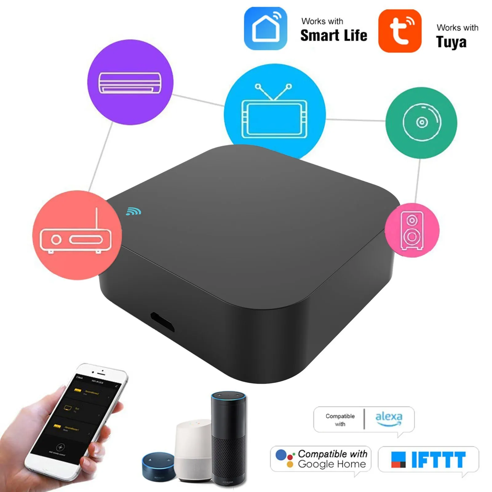 Universal Infrared Tuya IR Remote Control Smart wifi for smart home Control with Amz Alexa Google Home for TV DVD AUD AC Works
Universal Infrared Tuya IR Remote Control Smart wifi for smart home Control with Amz Alexa Google Home for TV DVD AUD AC Works