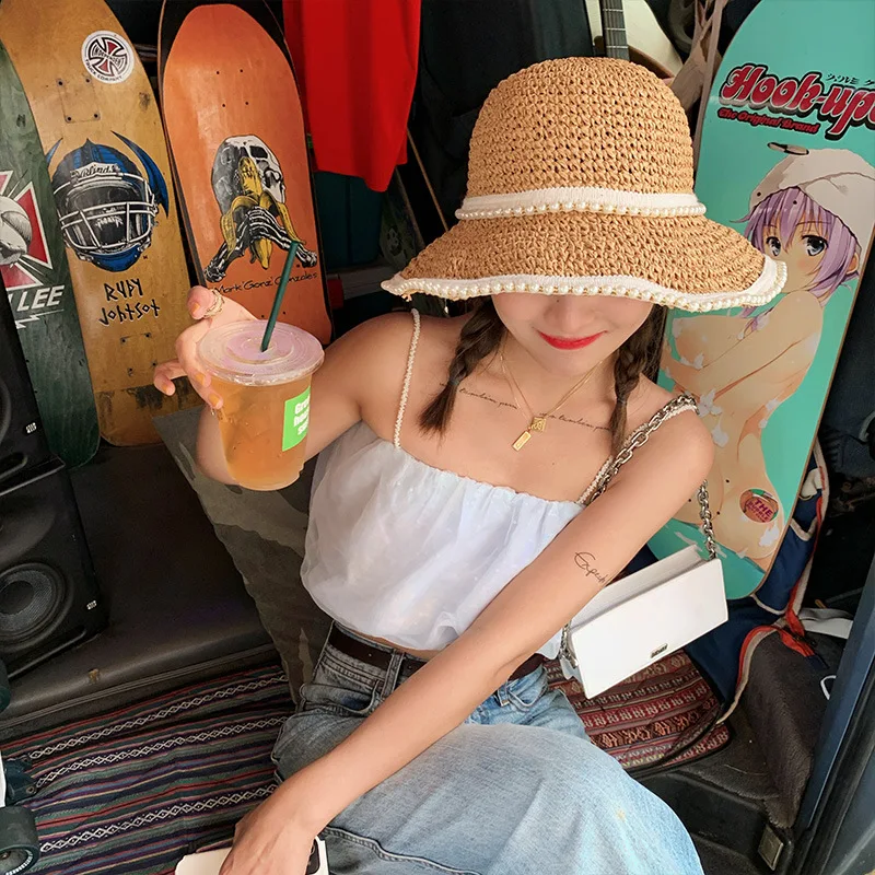 Summer Women Bucket Cap Ladies Pearl Crochet Straw Hats Foldable Seaside Beach Caps Big Brim Outdoor UV Protection Sun Hats
Summer Women Bucket Cap Ladies Pearl Crochet Straw Hats Foldable Seaside Beach Caps Big Brim Outdoor UV Protection Sun Hats