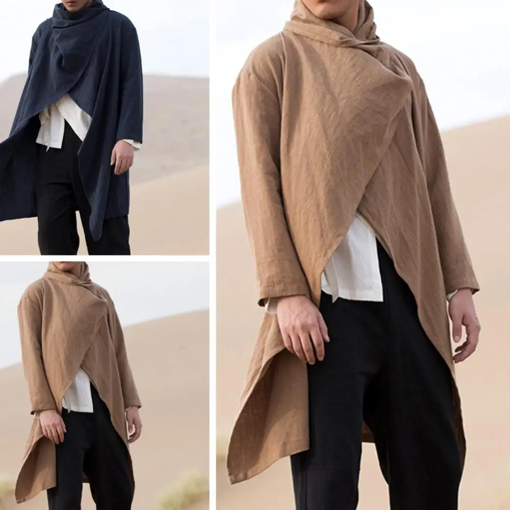 Jacket Men Coat Men Outwear Streetwear Coat Long Sleeve Vintage Coats Scarf Collar Trench Ponchos Cotton Solid Cloak Irregular J
Jacket Men Coat Men Outwear Streetwear Coat Long Sleeve Vintage Coats Scarf Collar Trench Ponchos Cotton Solid Cloak Irregular J