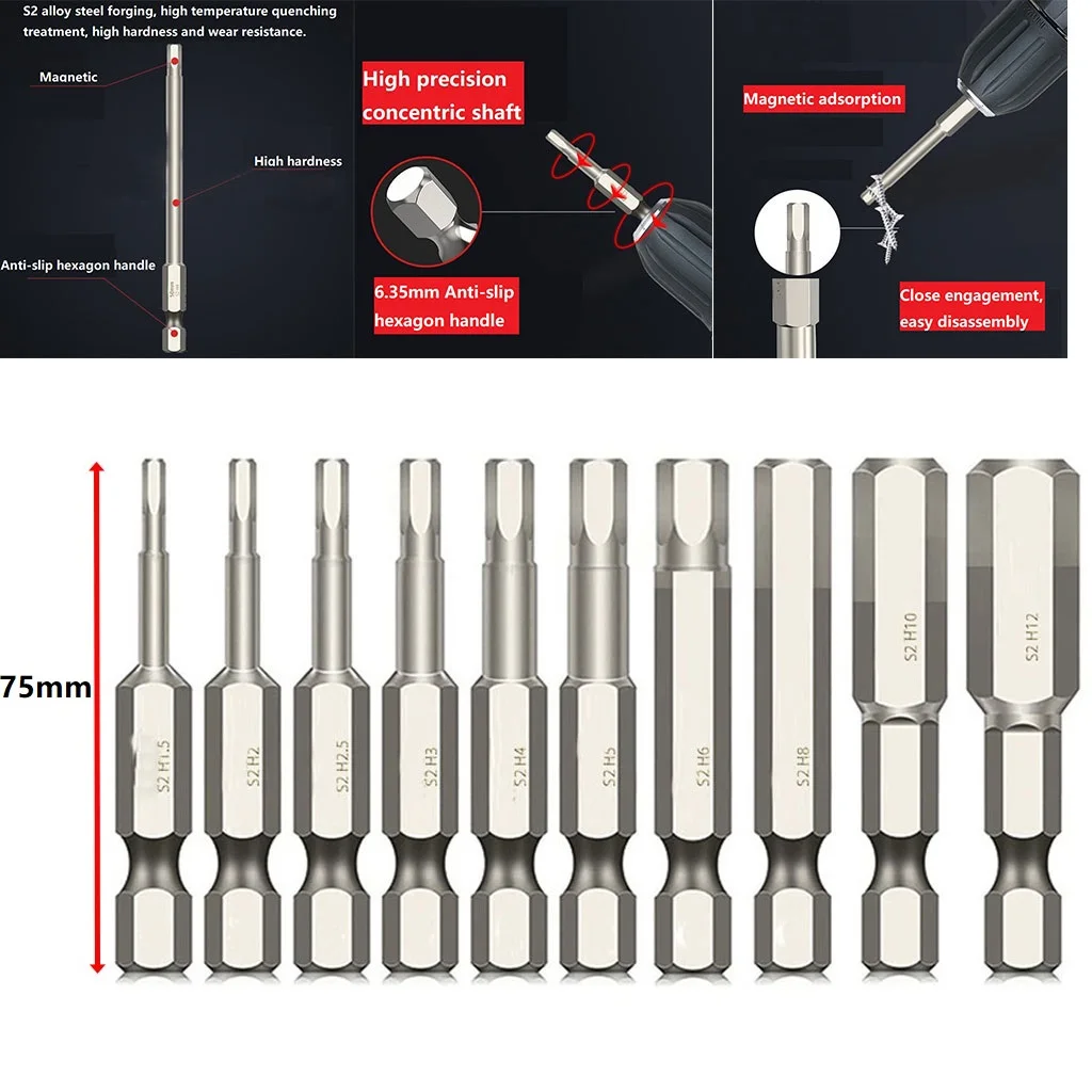 10 Pcs Electrical Screwdriver Bit Magnetic Hex Head Impact Wrench Screwdriver W/ 1/4 Inch Shank 75mm Power Tools Accessories
10 Pcs Electrical Screwdriver Bit Magnetic Hex Head Impact Wrench Screwdriver W/ 1/4 Inch Shank 75mm Power Tools Accessories