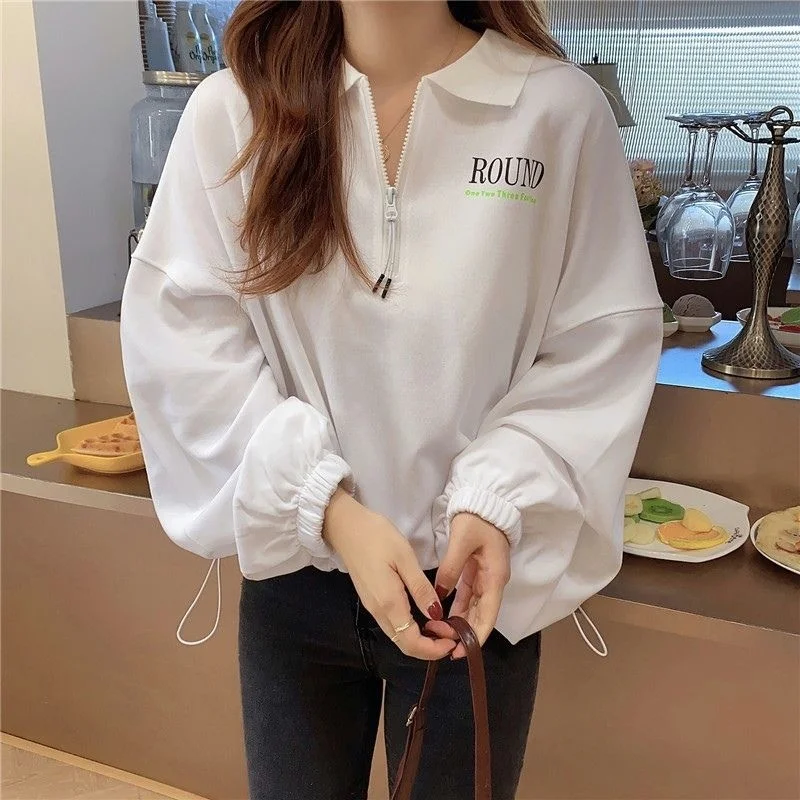 Hoodies Half Zip Lapel Long Sleeve Sweater Autumn Thin Loose Korean Style Foreign Style Aging Drawstring Short Top Women
Hoodies Half Zip Lapel Long Sleeve Sweater Autumn Thin Loose Korean Style Foreign Style Aging Drawstring Short Top Women