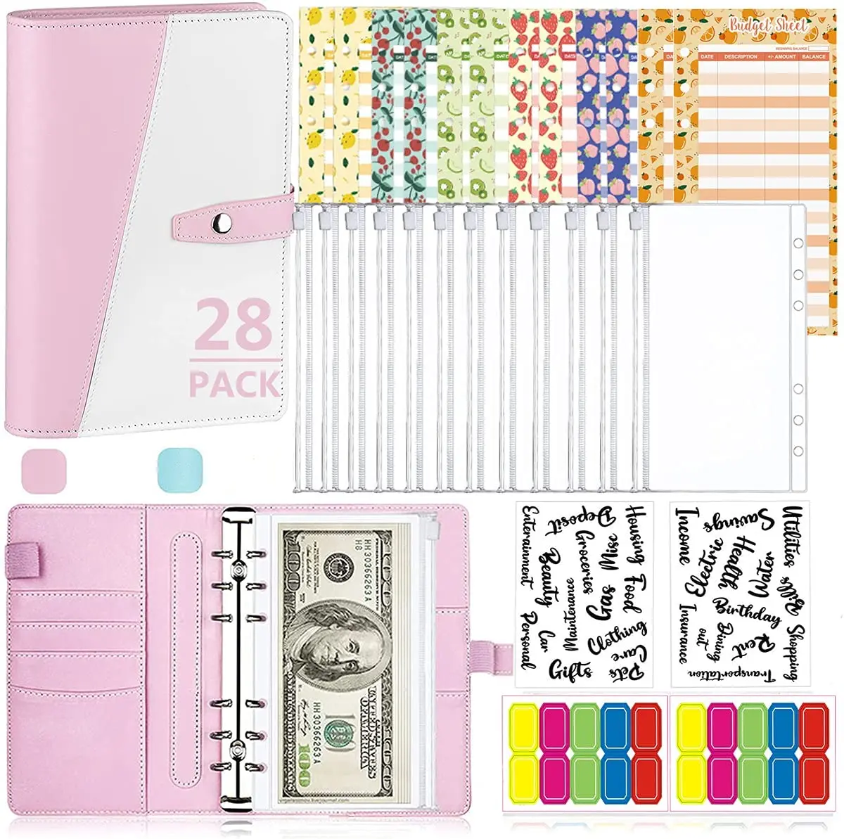 29 Pieces A6 Budget Binder with Cash Envelopes, Money Saving Binder with Binder Pockets, Zipper Envelope, Expense Budget Sheets
29 Pieces A6 Budget Binder with Cash Envelopes, Money Saving Binder with Binder Pockets, Zipper Envelope, Expense Budget Sheets