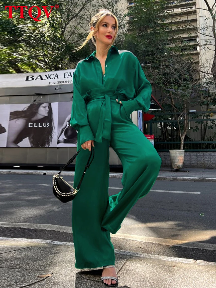 TTQV Casual Loose Green Two Piece Sets Womens Outifits 2022 Autumn Lapel Long Sleeve Shirts And Loose Lace-up Wide Leg Pants Set
TTQV Casual Loose Green Two Piece Sets Womens Outifits 2022 Autumn Lapel Long Sleeve Shirts And Loose Lace-up Wide Leg Pants Set