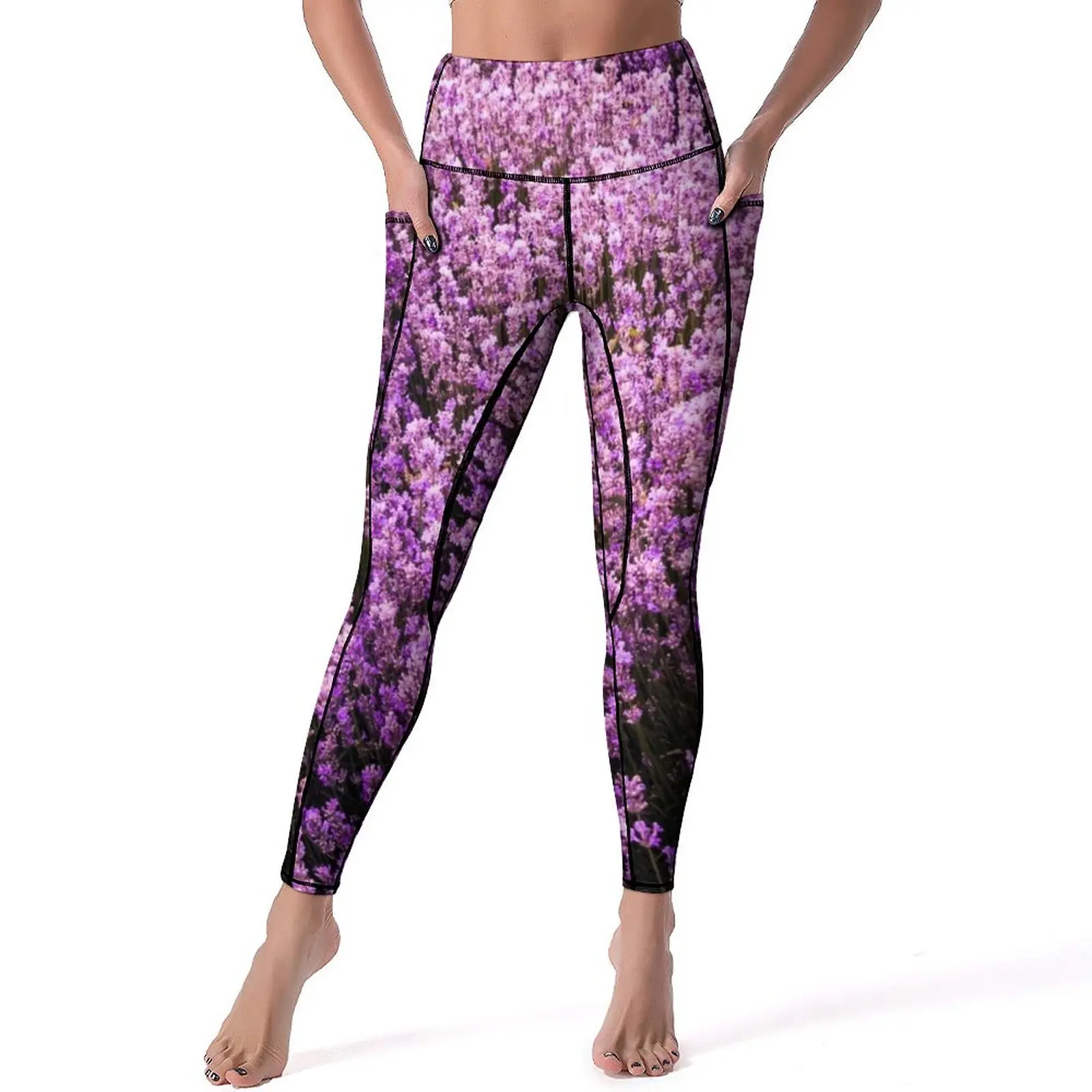 

Pretty Pastel Lavender Leggings Purple Peace Flower Push Up Yoga Pants Cute Stretch Yoga Legging Women Workout Gym Sports Tights