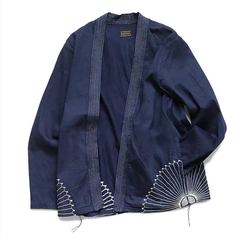 KAPITAL Hirata Hohiro Cotton Japan Style Embroidery Navy Blue Denim Loose Diagonal Shirt Taoist Robe Women and Men Jacket Coat
KAPITAL Hirata Hohiro Cotton Japan Style Embroidery Navy Blue Denim Loose Diagonal Shirt Taoist Robe Women and Men Jacket Coat