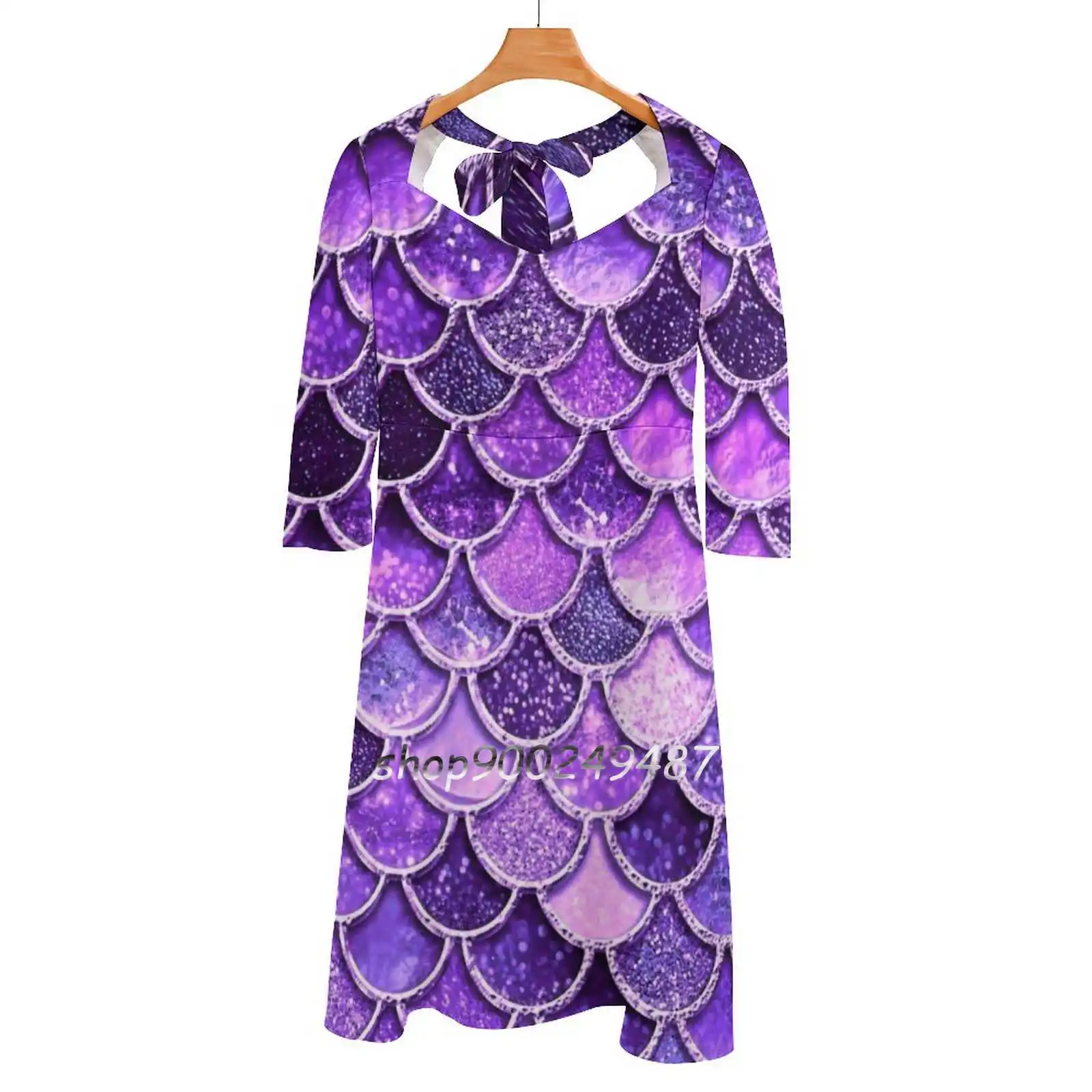 

Ultra Violet Sparkle Faux Glitter Mermaid Scales Evening Party Dresses Midi Sexy Dress Female Sweet One Piece Dress Korean