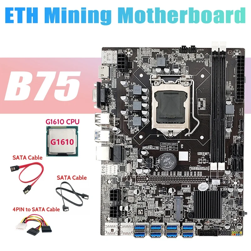 B75 ETH Майнинг материнская плата 8xusb адаптер + G1610 ЦП + 2xsata кабель + 4PIN к SATA кабель LGA1155 B75 USB Майнер материнская плата
B75 ETH Майнинг материнская плата 8xusb адаптер + G1610 ЦП + 2xsata кабель + 4PIN к SATA кабель LGA1155 B75 USB Майнер материнская плата