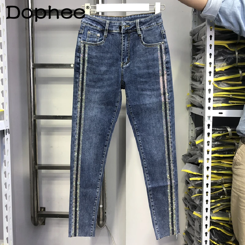 Blue Cropped Jeans Women 2022 Spring New Stretchy High Waist Slimming Heany Rhinestone Skinny Pencil Denim Pants Female Trousers
Blue Cropped Jeans Women 2022 Spring New Stretchy High Waist Slimming Heany Rhinestone Skinny Pencil Denim Pants Female Trousers