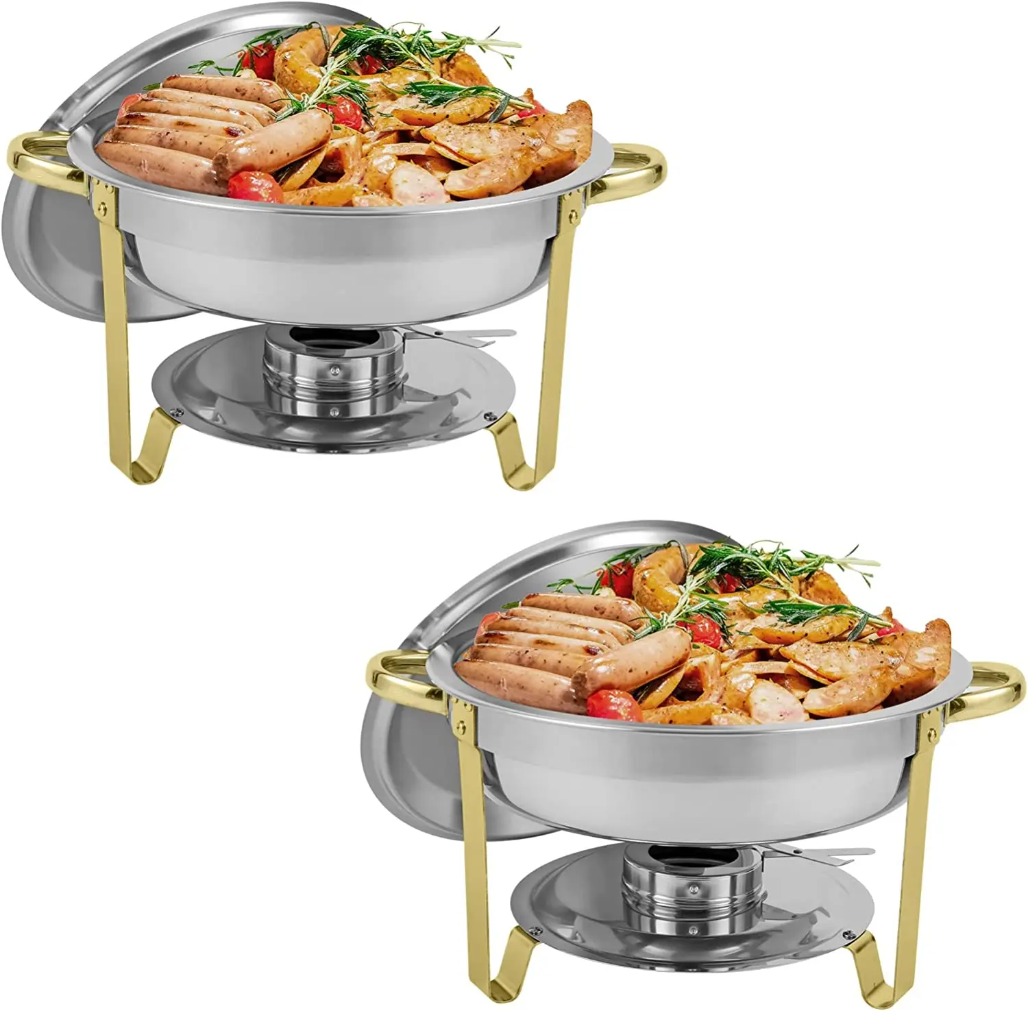 Chafing Dish Buffet Set 2 Pack Round Stainless Steel Foldable Chafers and Buffet Warmers Sets 5 QT Full Size w/Water Pan
Chafing Dish Buffet Set 2 Pack Round Stainless Steel Foldable Chafers and Buffet Warmers Sets 5 QT Full Size w/Water Pan