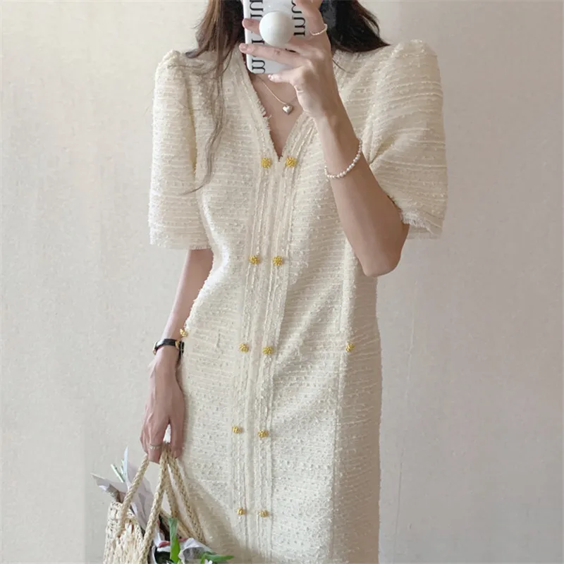 French Elagant Lady Celebrity Dress Fashion V Neck Short Sleeve Split Midi Dress New Summer Tassel Hem Woven Long Straight Dress
French Elagant Lady Celebrity Dress Fashion V Neck Short Sleeve Split Midi Dress New Summer Tassel Hem Woven Long Straight Dress