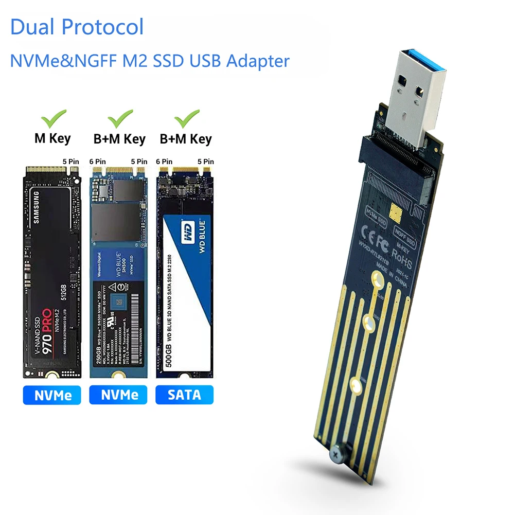 M2 SSD Adapter NVMe Enclosure M.2 to USB 3.1 Case for NVME PCIE NGFF SATA M/B Key 2230/2242/2260/2280 SSD RTL9210B Dual Protocol
M2 SSD Adapter NVMe Enclosure M.2 to USB 3.1 Case for NVME PCIE NGFF SATA M/B Key 2230/2242/2260/2280 SSD RTL9210B Dual Protocol