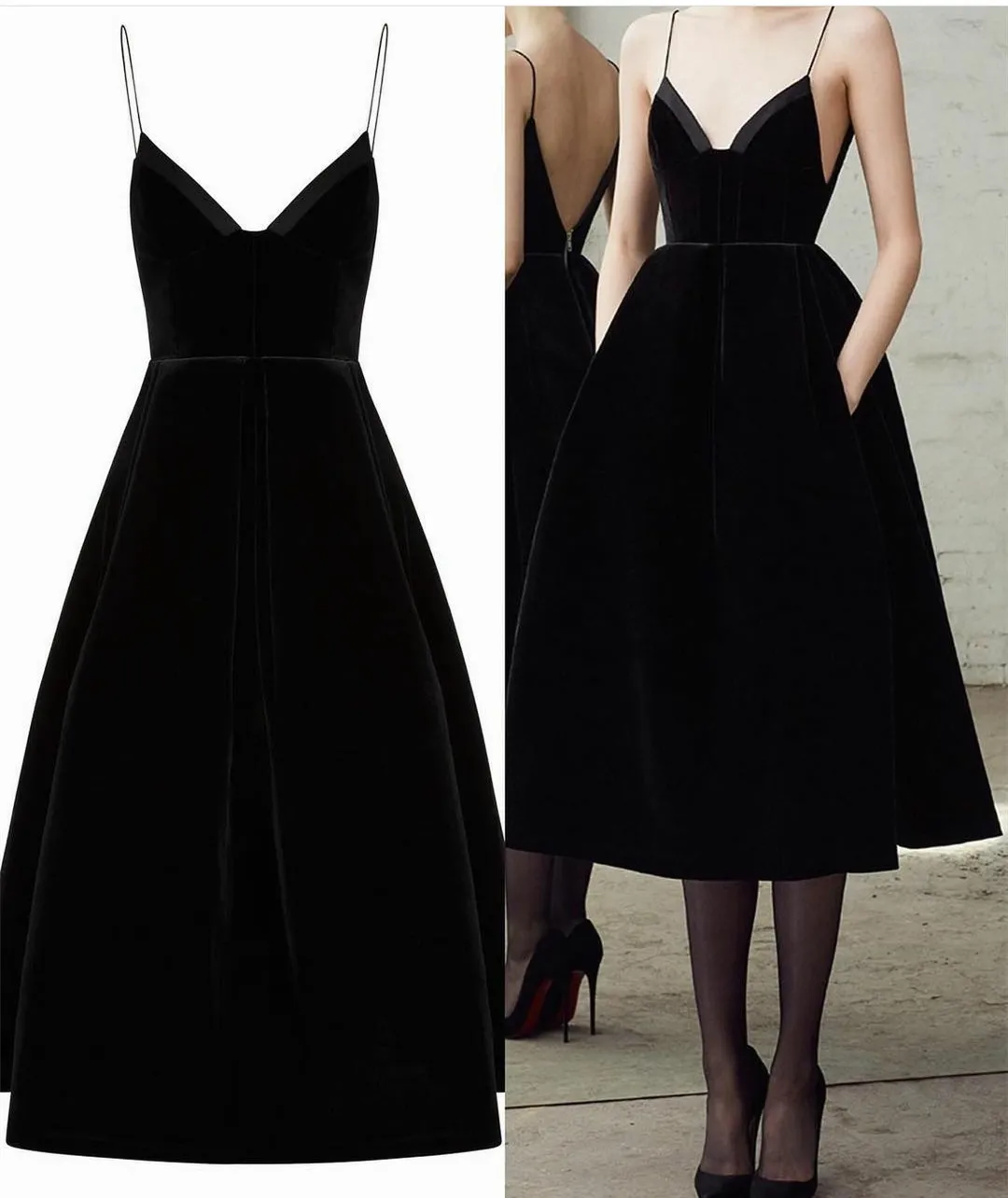 Short Black Velvet Evening Dresses With Pockets فساتين السهرة Pleated Tea Length Robe De Soiree Kurz Party Gowns for Women
Short Black Velvet Evening Dresses With Pockets فساتين السهرة Pleated Tea Length Robe De Soiree Kurz Party Gowns for Women