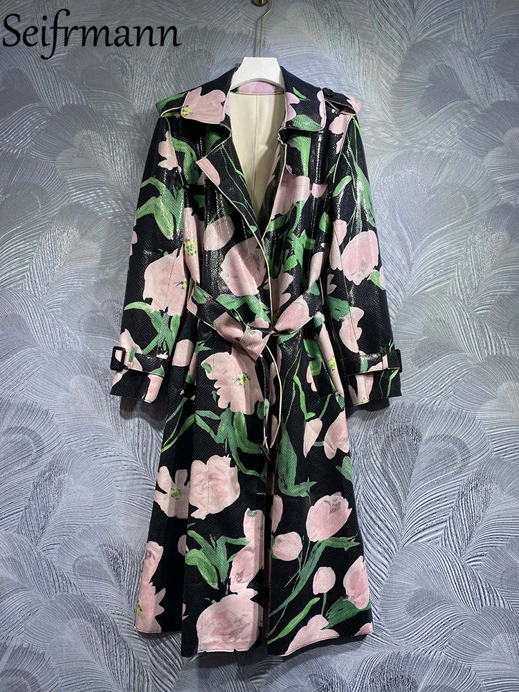 Seifrmann High Quality Autumn Women Fashion Runway Trench Coats Long Sleeve Bow Belt Pink Ditsy Printed Elegant Coats Overcoat
Seifrmann High Quality Autumn Women Fashion Runway Trench Coats Long Sleeve Bow Belt Pink Ditsy Printed Elegant Coats Overcoat
