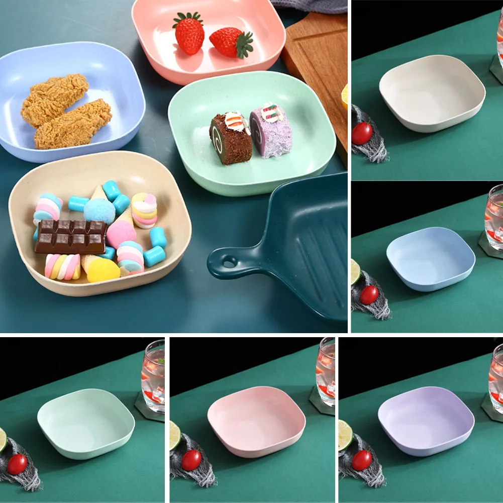 

1Pcs Wheat Straw Plate Nut Cake Fruit Snack Dessert Tray Storage Microwaveable Spit Bone Sauce Dish Round Kitchen Plastic Plates