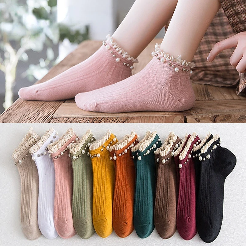 Весенне-осенние женские носки, корейские подходящие ко всему короткие носки, кружевные хлопковые носки с японским жемчугом в стиле преппи 
Весенне-осенние женские носки, корейские подходящие ко всему короткие носки, кружевные хлопковые носки с японским жемчугом в стиле преппи