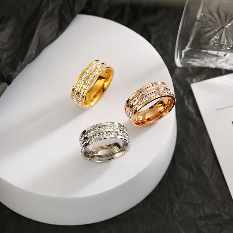 Luxury Rose Gold Color Double Row Square Zircon Stainless Steel Ring for Women Romantic Engageme Wedding Party Jewelry Female
Luxury Rose Gold Color Double Row Square Zircon Stainless Steel Ring for Women Romantic Engageme Wedding Party Jewelry Female