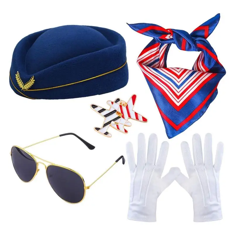 

Flight Attendant Costume Accessories Flight Attendant Brooch Supplies Stewardess Costume For Striped Scarf Beret Gloves Airplane