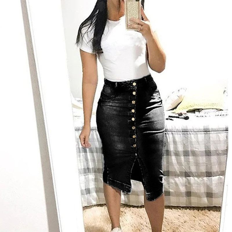High Waist Women Denim Skirts Buttons New Jeans Skirts Short Pockets Street Style Midi Pencil Skirt Female Knee Length
High Waist Women Denim Skirts Buttons New Jeans Skirts Short Pockets Street Style Midi Pencil Skirt Female Knee Length