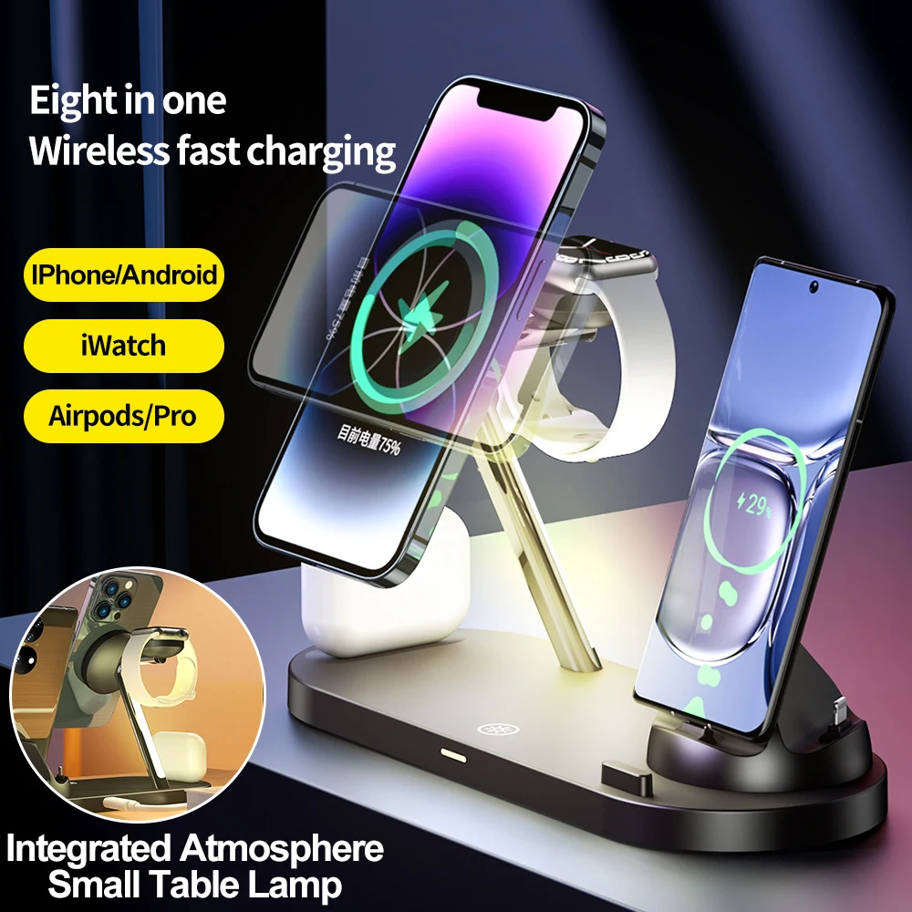 8 in 1 LED Magnetic Wireless Charger Stand for iPhone 14 13 12 Pro Max Apple Watch 8 7 6 Airpods Induction Fast Charging Station
8 in 1 LED Magnetic Wireless Charger Stand for iPhone 14 13 12 Pro Max Apple Watch 8 7 6 Airpods Induction Fast Charging Station