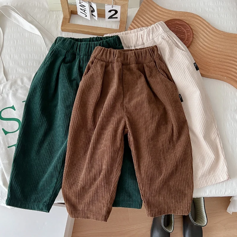 Casual Kids Pants Children's Clothing Solid Unisex Elastic Waist Corduroy Trousers Loose Style Warm Pants Spring & Autumn 2022
Casual Kids Pants Children's Clothing Solid Unisex Elastic Waist Corduroy Trousers Loose Style Warm Pants Spring & Autumn 2022