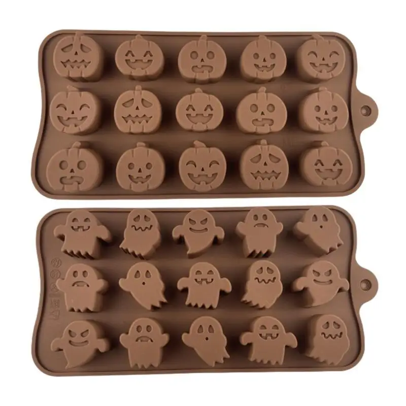 

Halloween Chocolate Molds Silicone Molds Resin Casting 15-Cavity Pumpkin Ghost Chocolate Molds for Candy Jelly Ice Cube Cake