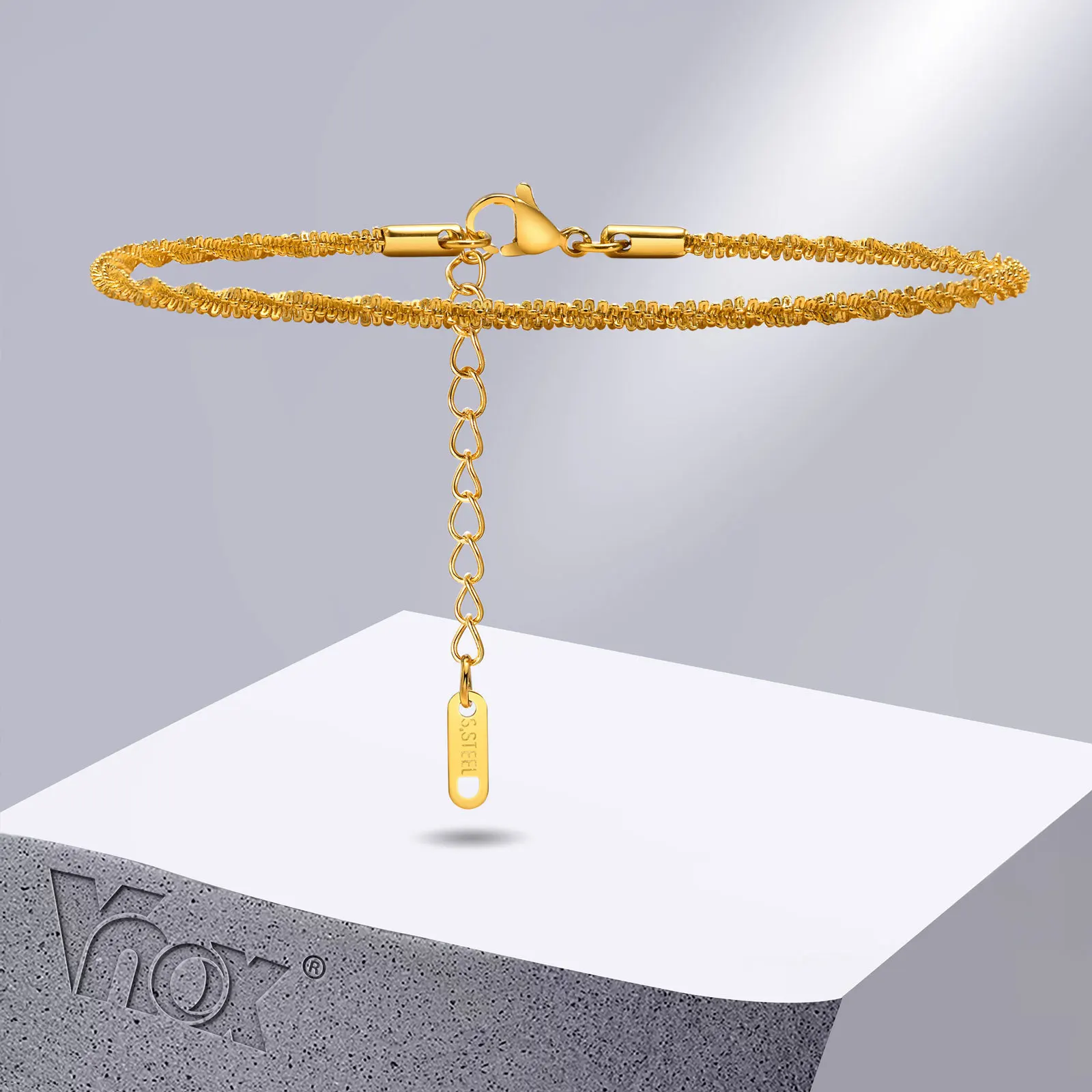 Vnox Minimalist Chain Anklet for Women, Gold Color Twisted Stainless Steel Shinny Link Chain with Stamp, Adjustable Ankle Chain
Vnox Minimalist Chain Anklet for Women, Gold Color Twisted Stainless Steel Shinny Link Chain with Stamp, Adjustable Ankle Chain